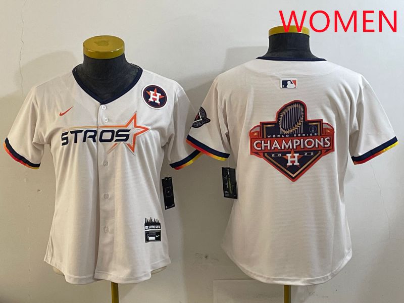 Women Houston Astros Blank Cream Three generations Joint Name 2025 Nike MLB Jersey style 41023